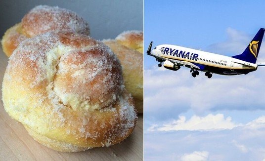 Passageiros são taxados em quase R$ 500 para subir com dois doces a bordo de avião  (Montagem/R7, com Reprodução/CCBY/Arnold Gatila — 28/9/2014; Reprodução/Facebook/Ryanair)